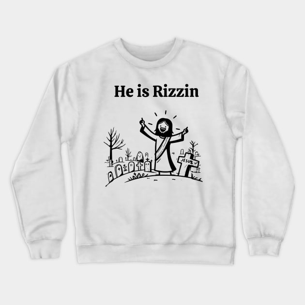 He is Rizzin Funny Easter Jesus Playing Basketball Meme Idea Crewneck Sweatshirt by KC Crafts & Creations